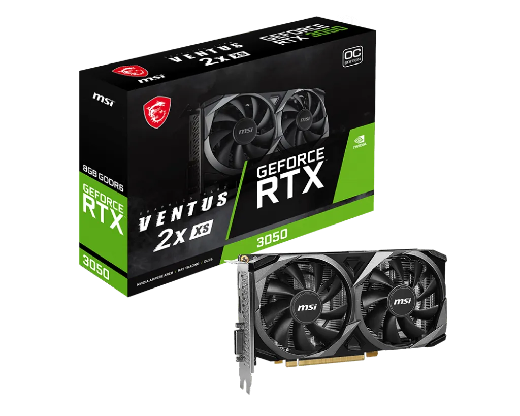 Видеокарта MSI GeForce RTX 3050 VENTUS 2X  8G OC, 8G GDDR6 DVI HDMI DP RTX 3050 VENTUS 2X XS 8G OC