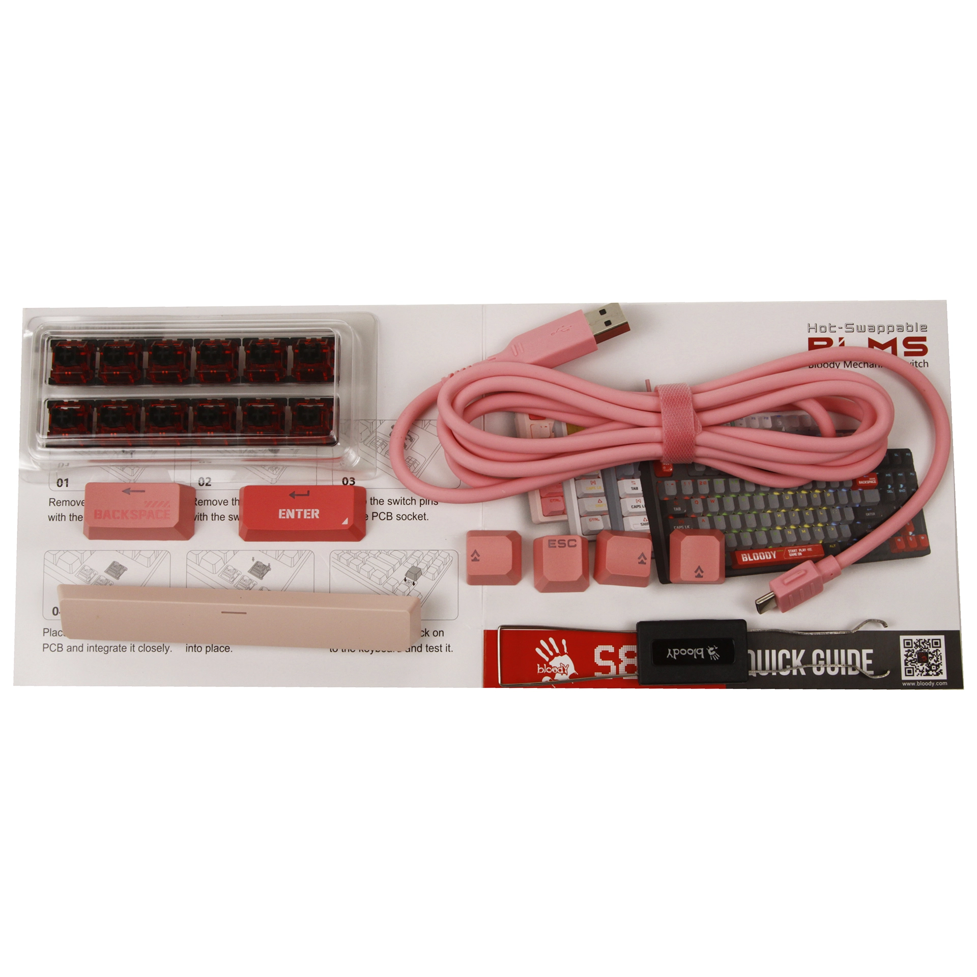 Клавиатура A4Tech Bloody S87, BLMS Red Plus Switch, Pink, USB – купить недорого с доставкой по Алматы и Казахстану фото 5