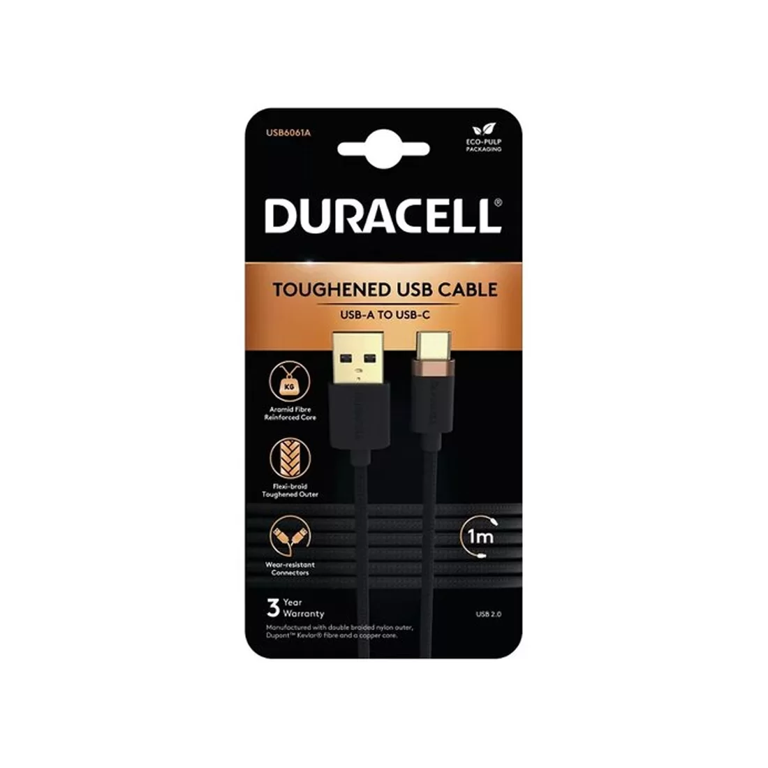 Интерфейсный кабель Duracell USB6061A USB-A to USB-C Черный – купить недорого с доставкой по Алматы и Казахстану