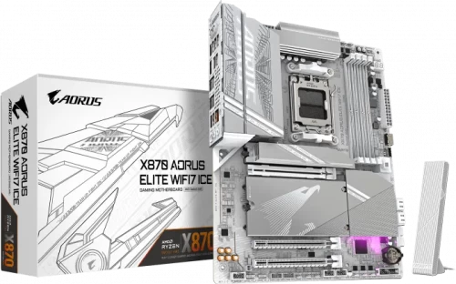 Сист.плата Gigabyte X870E A ELITE WF7 ICE 1.2, X870E, AM5, 4xDDR5, 3xPCI-E x16, 4xM2, SATA, USB4, HDMI, White, BOX