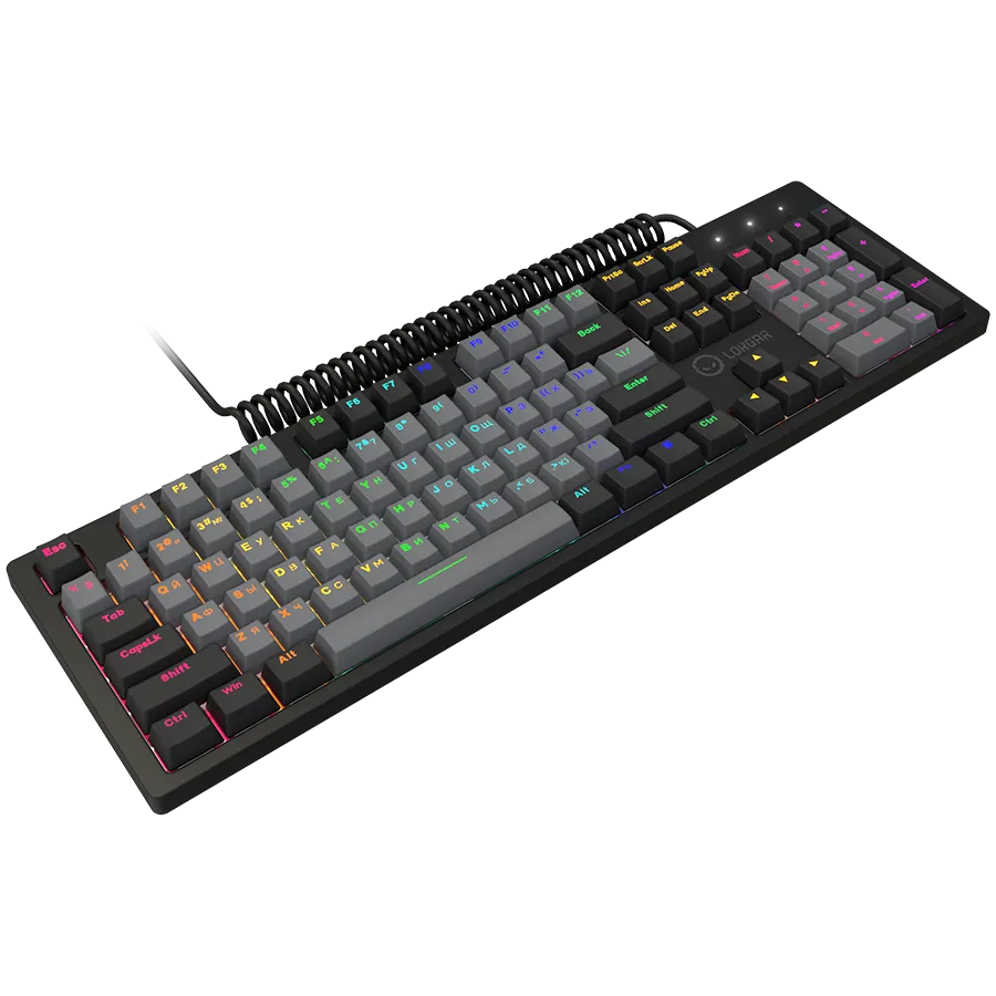 LORGAR Azar 514, Wired mechanical gaming keyboard, RGB backlight, 1680000 colour variations, 18 modes, keys number: 104, 50M clicks, linear dream switches, spring cable up to 3.4m, ABS plastic+metal, magnetic cover, 450*136*39mm, 1.17kg, black, EN+RU layo – купить недорого с доставкой по Алматы и Казахстану фото 4