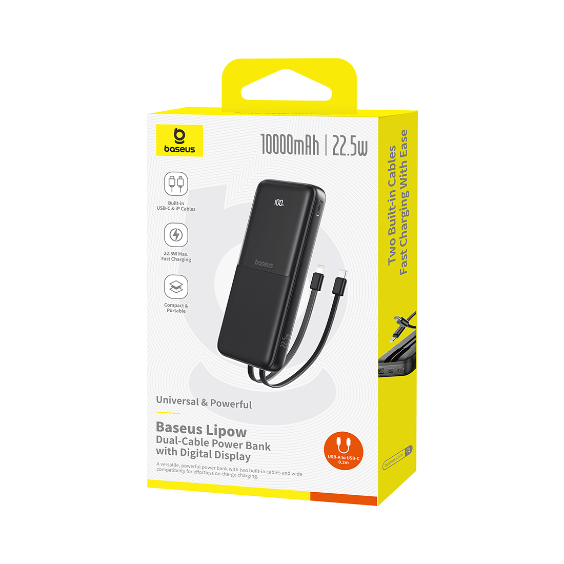 Внешний аккумулятор Baseus Lipow Dual-Cable 10000mAh 22.5W Black (P10079101123-00) – купить недорого с доставкой по Алматы и Казахстану