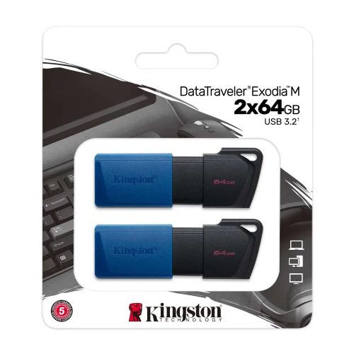 Флэш-накопитель Kingston 64Gb USB3.2 Gen1 Data Traveler Exodia M (Black+Blue) 2 pcs — купить в Казахстане | neom.kz