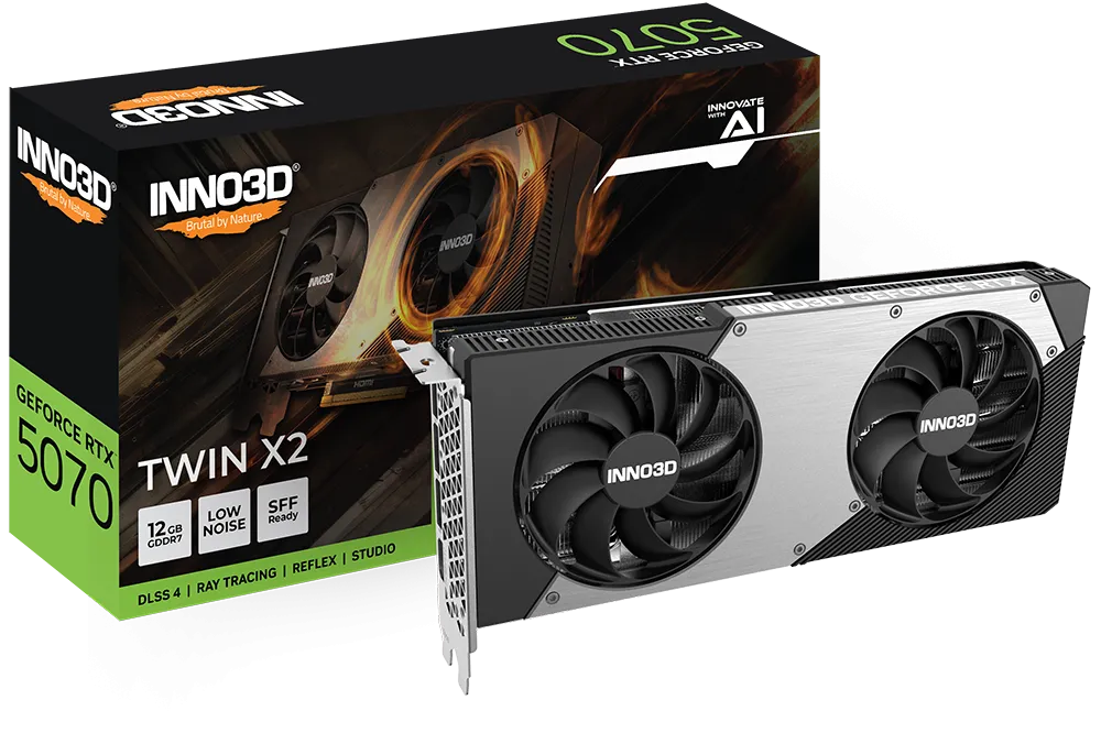 Видеокарта Inno3D GeForce RTX5070 TWIN X2 OC, 12G GDDR7 192-bit 1xHDMI 3xDP N50702-12D7X-195064N
