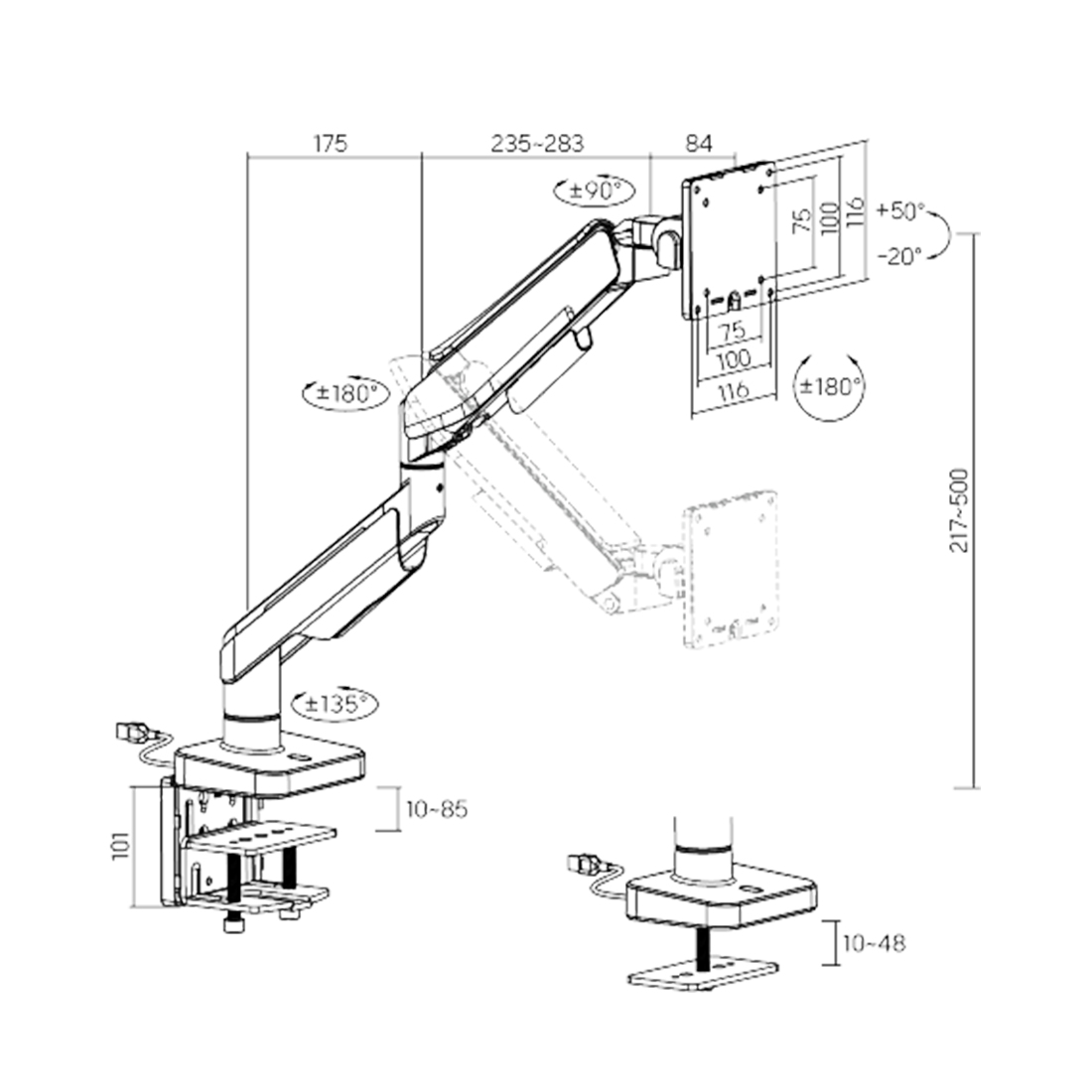 Настольный кронштейн с газлифтом XG MGG-1749 white для 1 монитора (17"-49") Белый – купить недорого с доставкой по Алматы и Казахстану