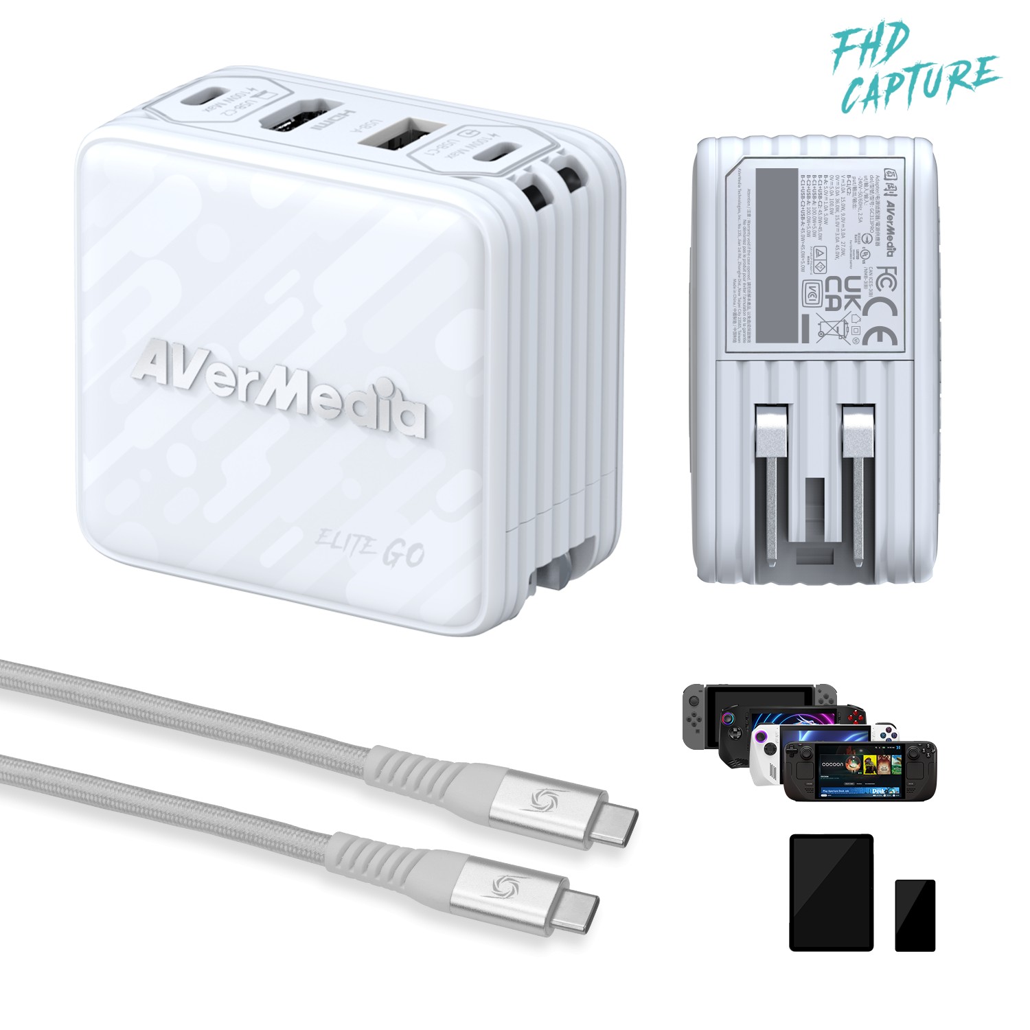 Карта видеозахвата с зарядкой AVerMedia ELITE GO GC313Pro, 1080p60, GaN 100 Вт, белая – купить недорого с доставкой по Алматы и Казахстану