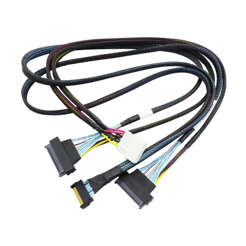 Cable MCIO x8, Amphenol RMC74-2464, PCIEx8 (MCIO x8 74P) -> 2 U.2 (SFF-8639), 80cm — купить в Казахстане | neom.kz