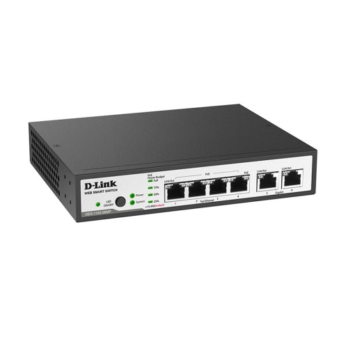 Коммутатор D-Link DES-1100-06MP/A1A, 4 порта 100 Мбит/с, 2×SFP, PoE+, управляемый L2 — купить в Казахстане | neom.kz