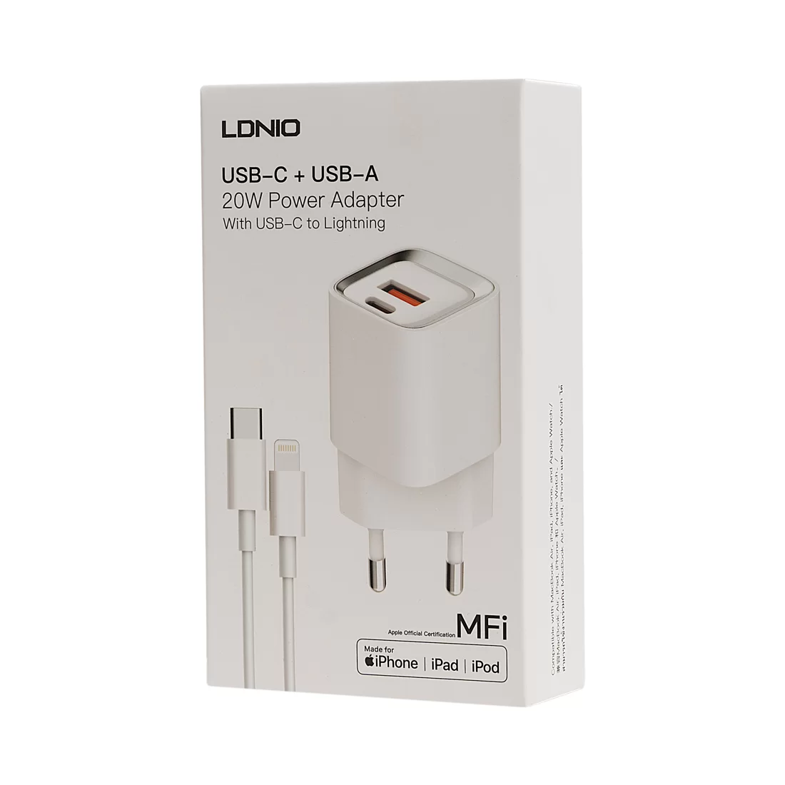 Универсальное зарядное устройство LDNIO A2318M MFI 20W USB-А, USB-C Белый – купить недорого с доставкой по Алматы и Казахстану