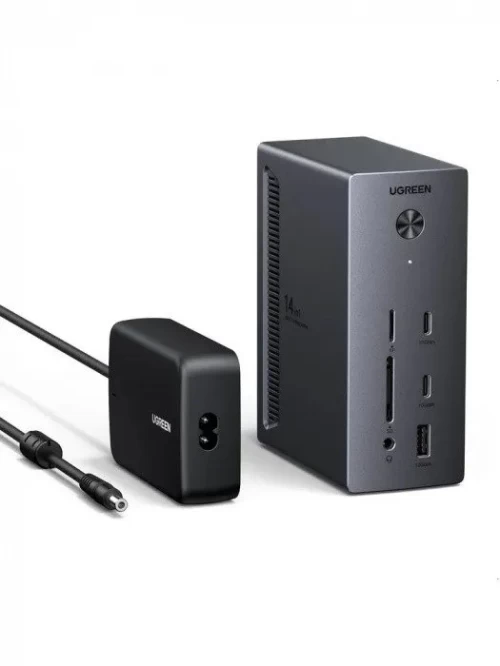 Док-станция UGREEN CM843 14-в-1, подключение USB-C, 2 × DisplayPort и HDMI, RJ-45, зарядка PD 100 Вт — купить в Казахстане | neom.kz