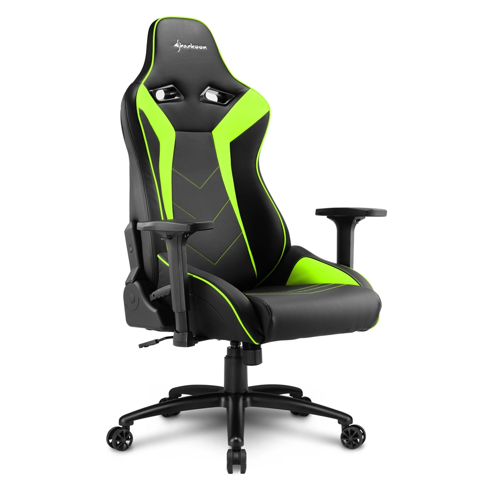 Игровое компьютерное кресло Sharkoon Elbrus 3, экокожа, до 150 кг, чёрно-зелёное