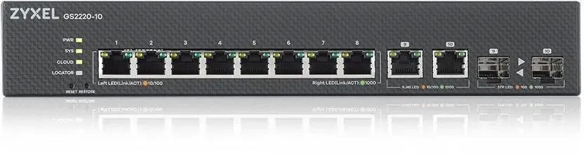 Коммутатор ZyXEL GS2220-10-EU0101F, 8 портов, управляемый L2 — купить в Казахстане | neom.kz