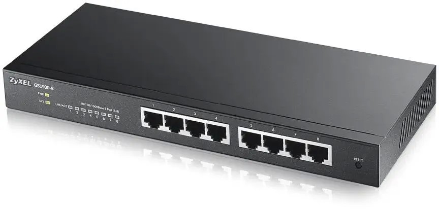 Коммутатор ZyXEL GS1900-8-EU0102F, 8 портов, управляемый L2 — купить в Казахстане | neom.kz