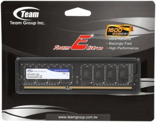 ОЗУ Team Group DDR3 8Gb/1600MHz, CL11-11-11-28, Black, TED38G1600C1101 — оперативная память RAM