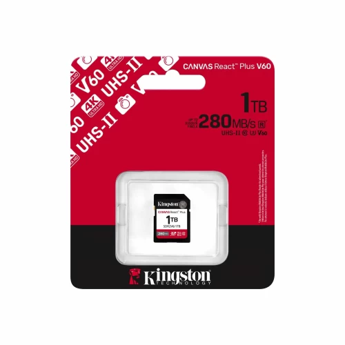 Карта памяти SD, Kingston Canvas React Plus, 1Tb, SDR2V6/1TB, UHS-II, R280/W150, V60 — купить в Казахстане | neom.kz