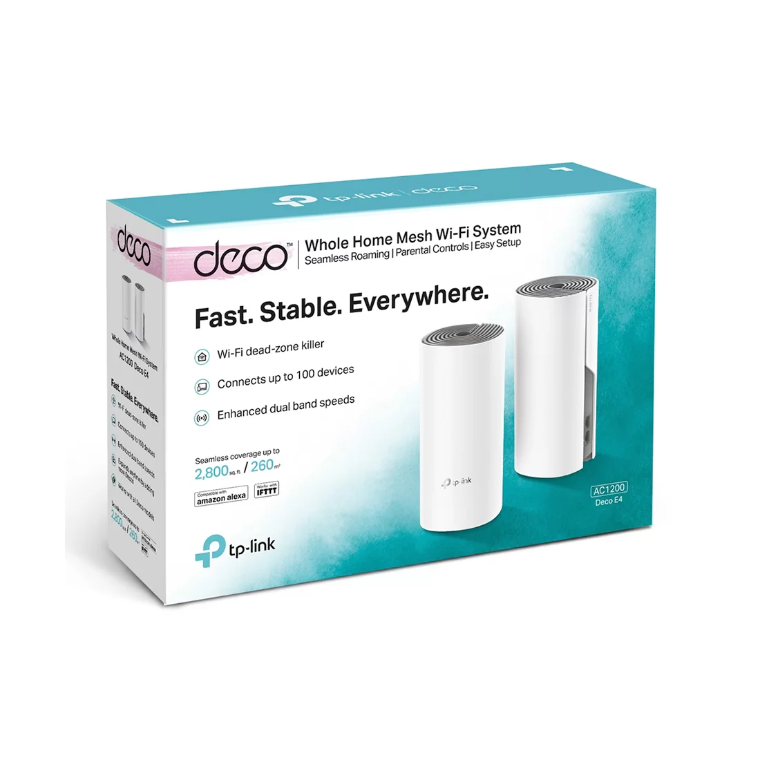 Mesh Wi-Fi система TP-Link Deco E4 (2-pack), Wi-Fi 5 AC1200, 2.4/5 ГГц, 1×WAN + 2×LAN 100 Мбит/с – купить недорого с доставкой по Алматы и Казахстану