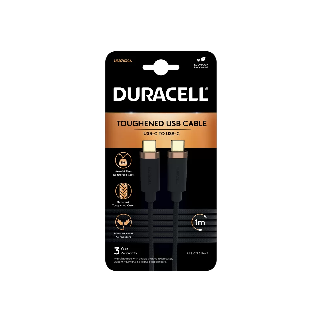 Интерфейсный кабель Duracell USB7030A USB-C to USB-C Черный – купить недорого с доставкой по Алматы и Казахстану