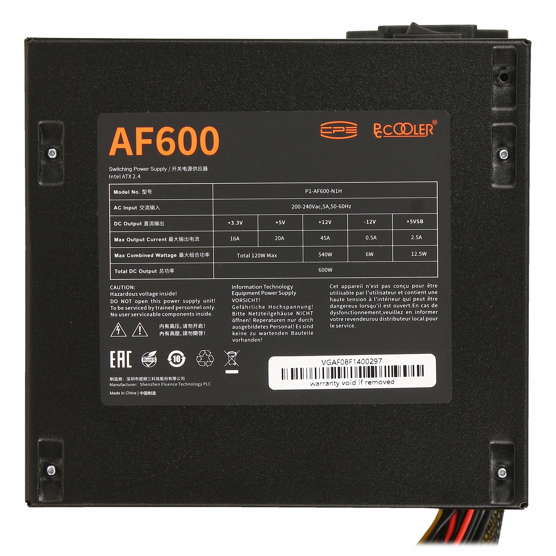 Блок питания PCCooler AF600 600W (P1-AF600-N1HWBK1-EU) – купить недорого с доставкой по Алматы и Казахстану фото 4