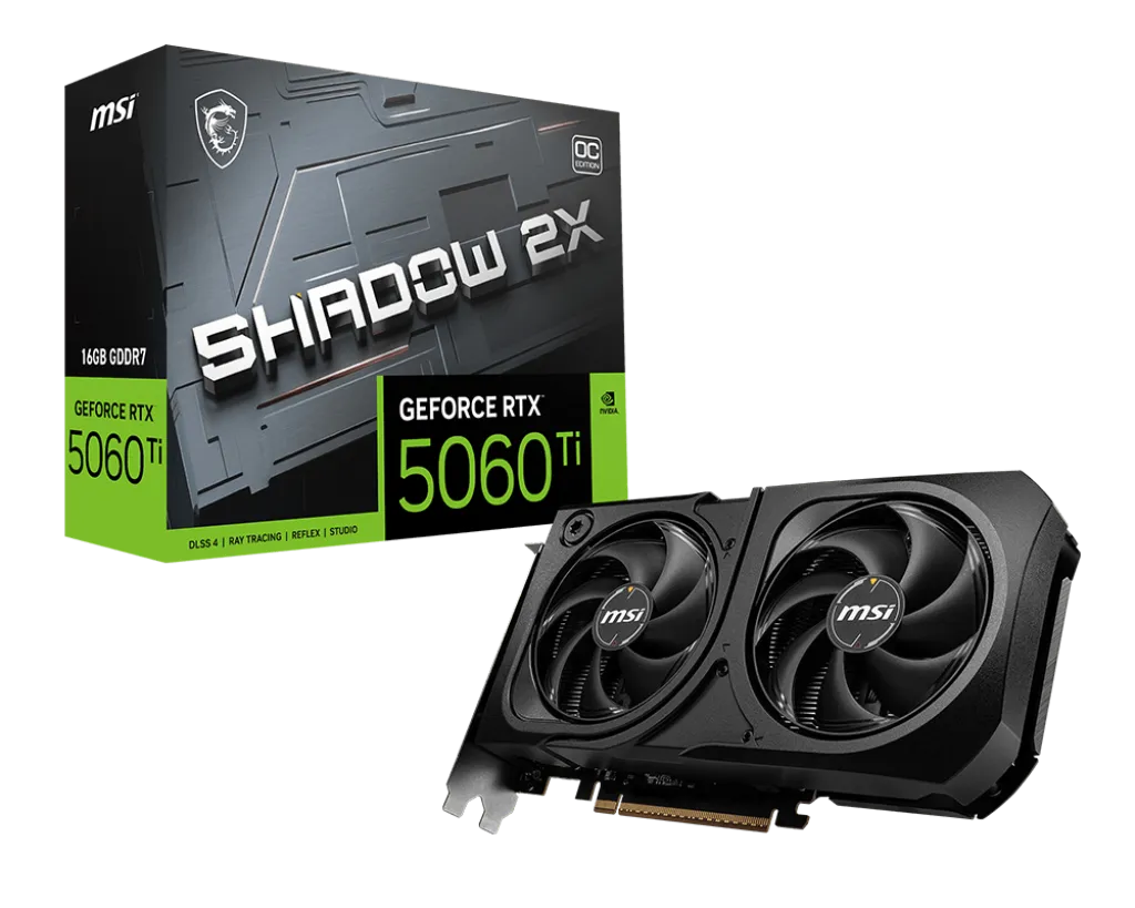 Видеокарта MSI GeForce RTX 5060 Ti 16G SHADOW 2X OC PLUS, 16Gb GDDR7 128-bit HDMI 3xDP G506T-16S2CP
