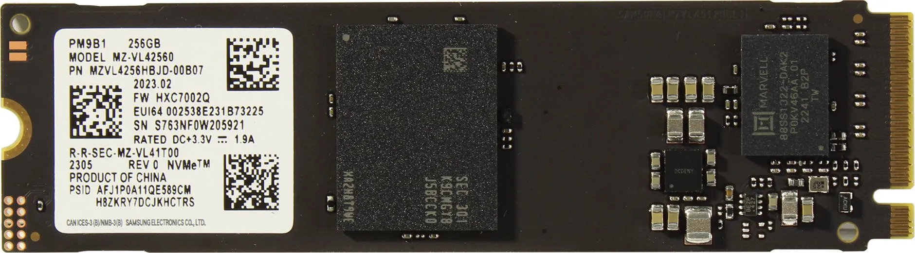 Твердотельный накопитель  256GB SSD Samsung PM9B1 M.2 PCIe G4x4 R3300/W1250MB/s MZVL4256HBJD-00B07