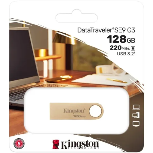 USB Flash Kingston DTSE9G3/128GB SE9 G3 запись до 100мб/с, чтение до 220 мб/с USB 3.2 Gen 1, gold metal — купить в Казахстане | neom.kz
