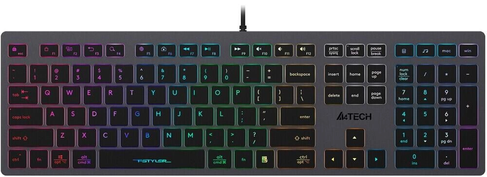 Клавиатура тонкая проводная A4Tech Fstyler FX60H-Neon-LED, серая