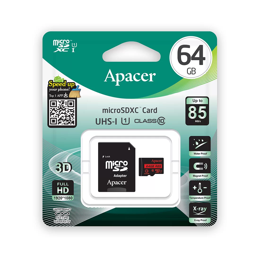 Карта памяти Apacer, Micro SDXC, 64 GB, Class 10 (с адаптером) – купить недорого с доставкой по Алматы и Казахстану фото 2