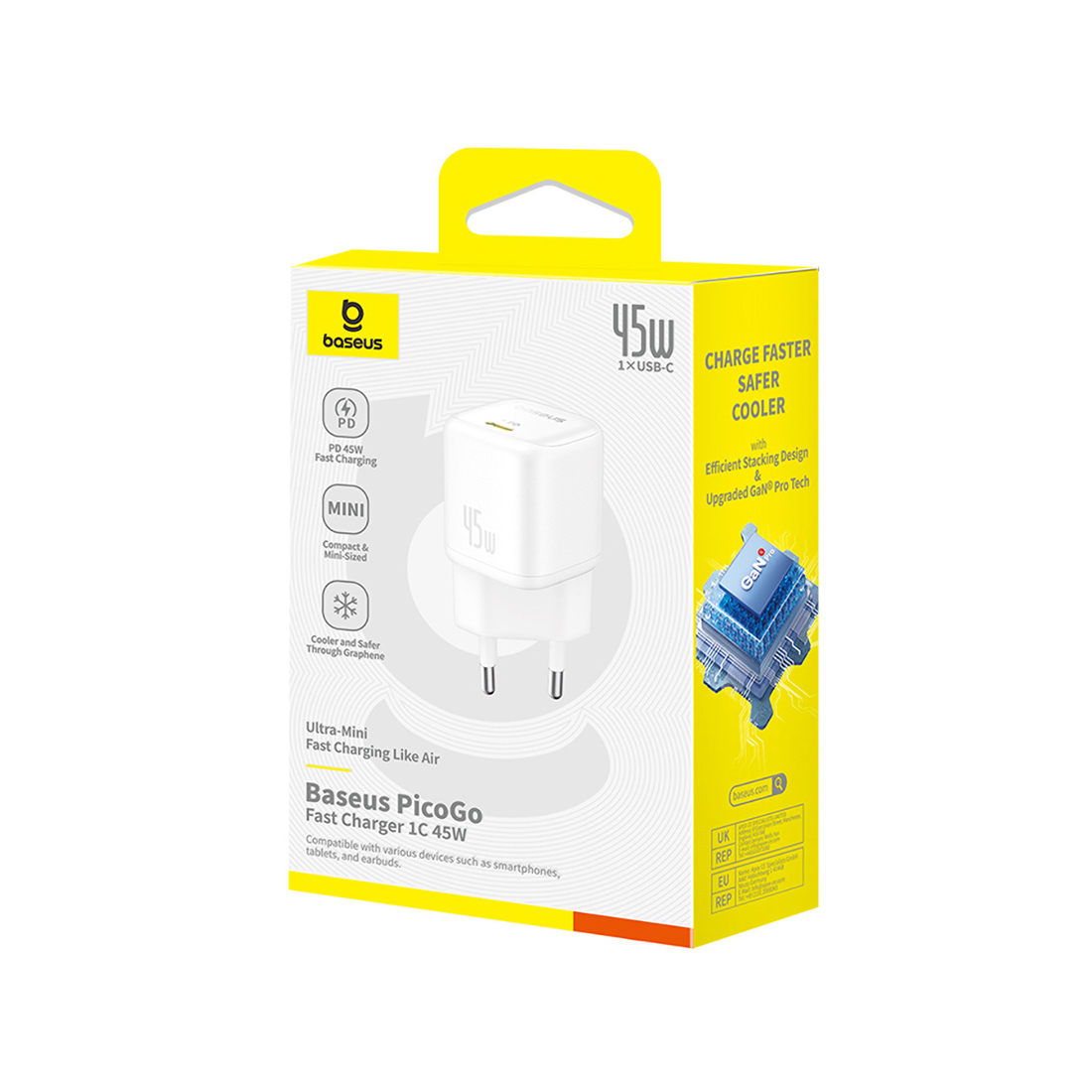 Адаптер питания Baseus PicoGo GaN 1C 45W White (P10176800213-00) – купить недорого с доставкой по Алматы и Казахстану