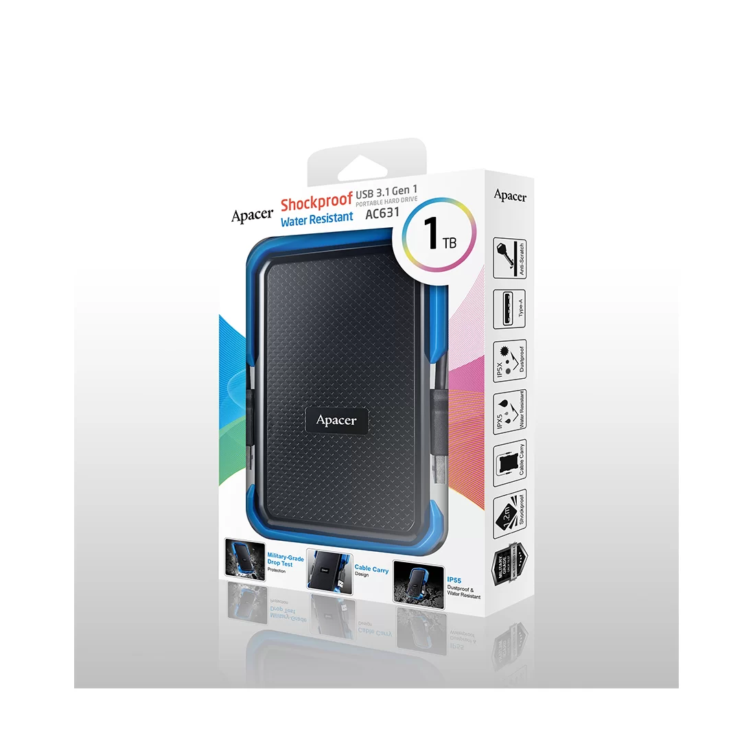 Внешний жёсткий диск Apacer AC631, 1 TB, 2.5", Black-Blue – купить недорого с доставкой по Алматы и Казахстану