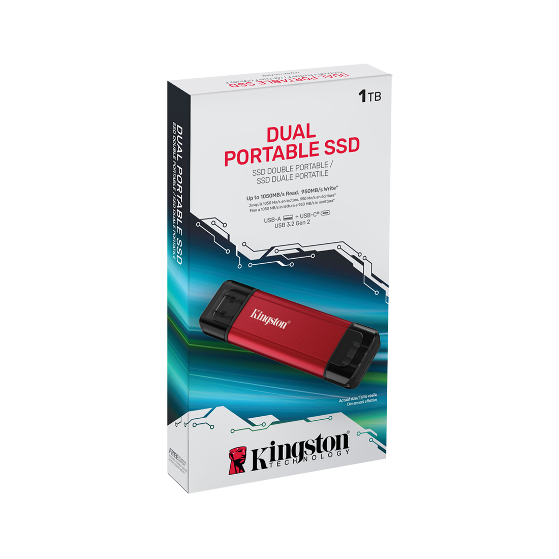 Внешний SSD Kingston Dual Portable 1TB USB 3.2 Gen 2 Type-C Красный/Черный (SPSD/1TB)