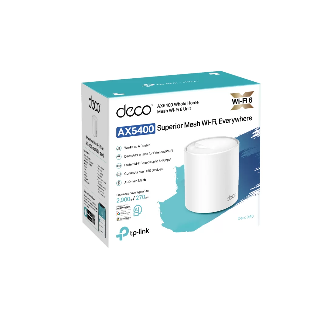 Mesh Wi-Fi система TP-Link Deco X60(1-pack), Wi-Fi 6 AX5400, 2.4/5 ГГц, 2×WAN/LAN 1 Гбит/с – купить недорого с доставкой по Алматы и Казахстану