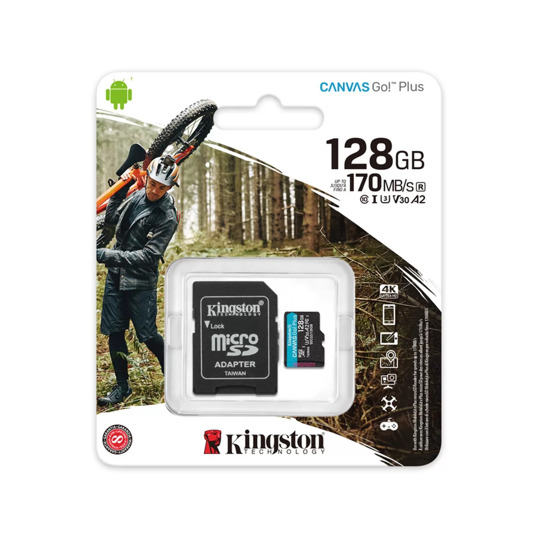 Карта памяти Kingston Canvas Go! Plus, Micro SDXC, 128 GB, Class 10 (с адаптером) – купить недорого с доставкой по Алматы и Казахстану