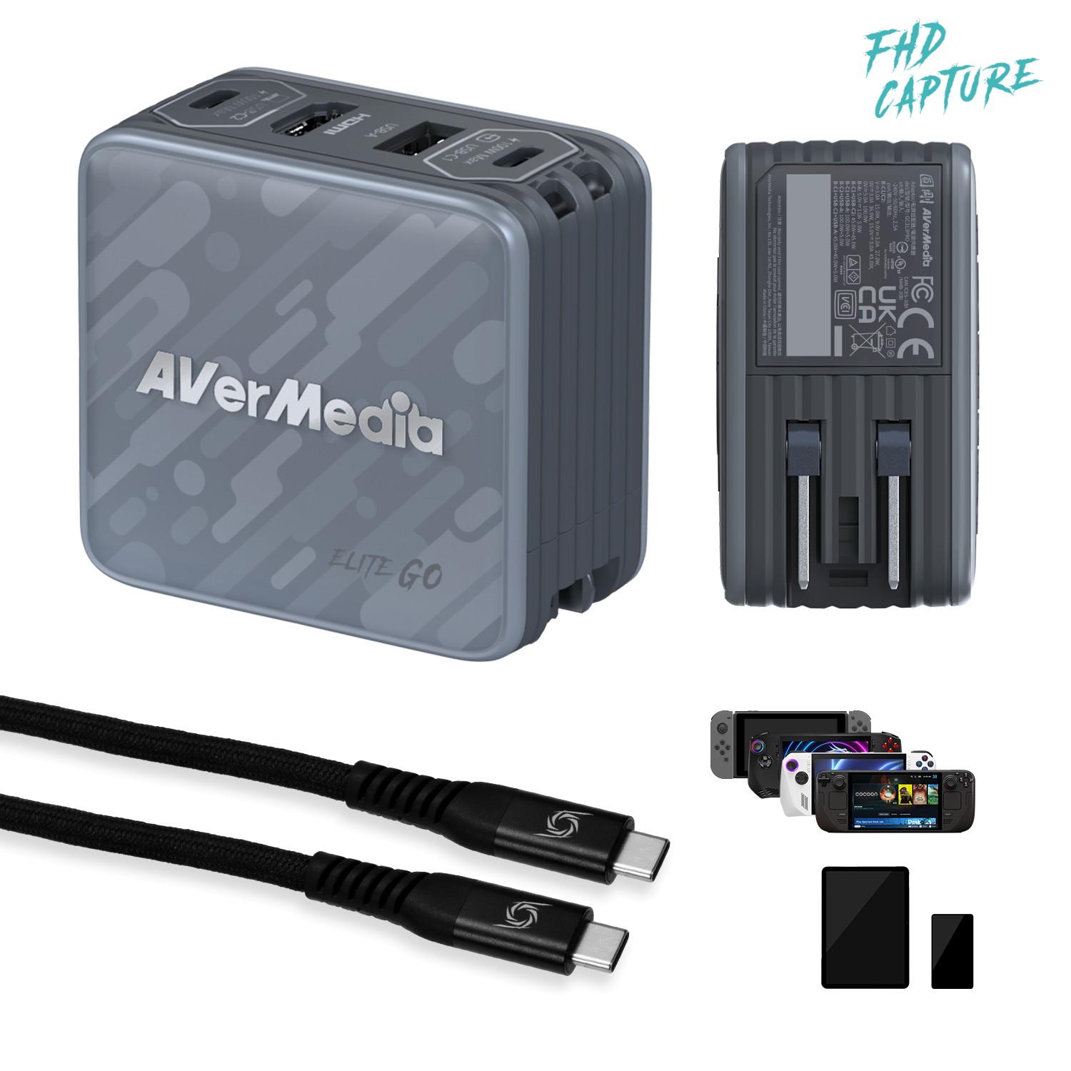 Карта видеозахвата с зарядкой AVerMedia ELITE GO GC313Pro, 1080p60, GaN 100 Вт, чёрная – купить недорого с доставкой по Алматы и Казахстану
