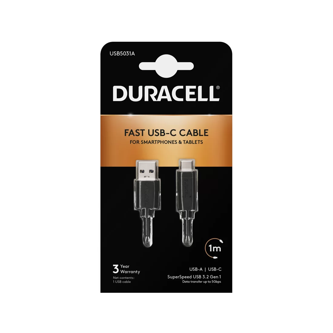 Интерфейсный кабель Duracell USB5031A USB-A to USB-C Черный – купить недорого с доставкой по Алматы и Казахстану
