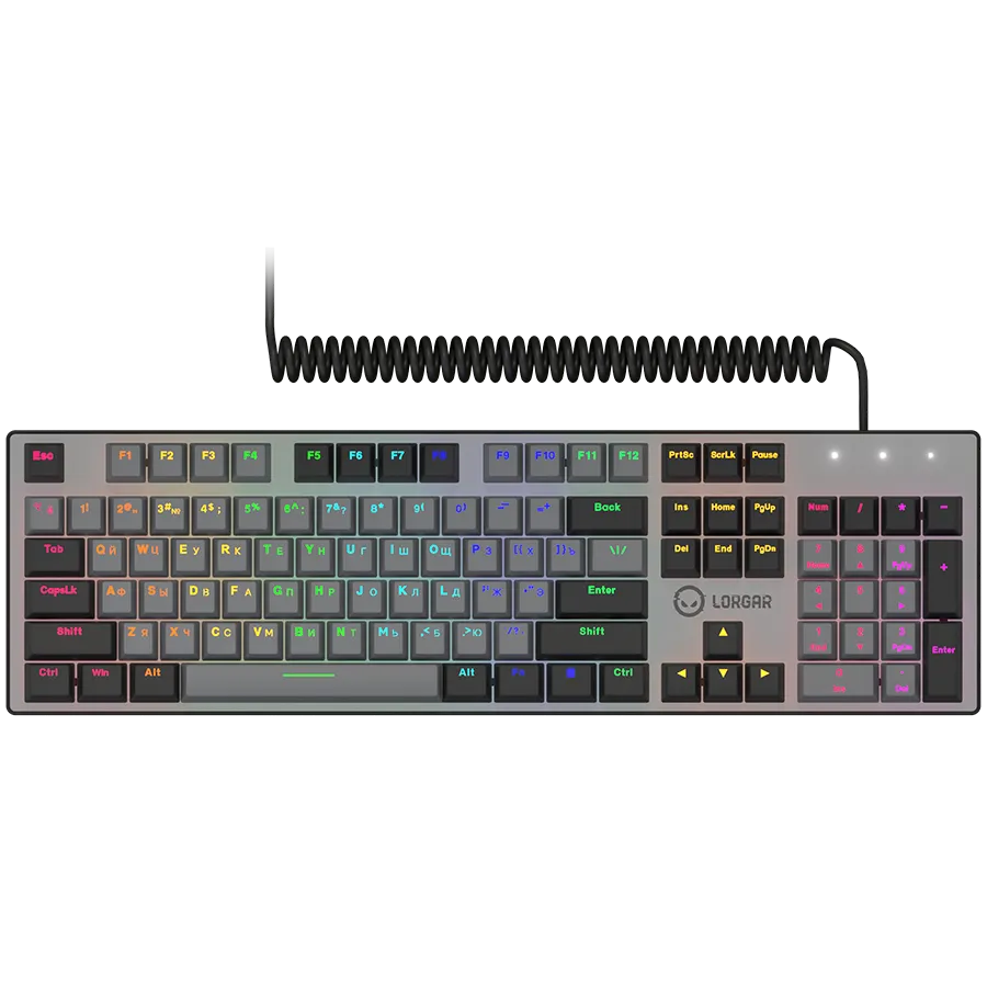 LORGAR Azar 514, Wired mechanical gaming keyboard, RGB backlight, 1680000 colour variations, 18 modes, keys number: 104, 50M clicks, linear dream switches, spring cable up to 3.4m, ABS plastic+metal, magnetic cover, 450*136*39mm, 1.17kg, black, EN+RU layo – купить недорого с доставкой по Алматы и Казахстану фото 3