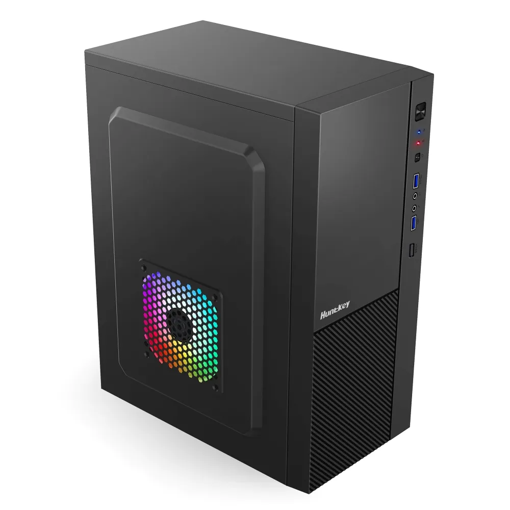 Компьютерный корпус Huntkey HK320, Без БП, 0.45mm, 1xUSB2.0, 2xUSB3.0, HD-Audio, ATX/mATX, Black фото 3