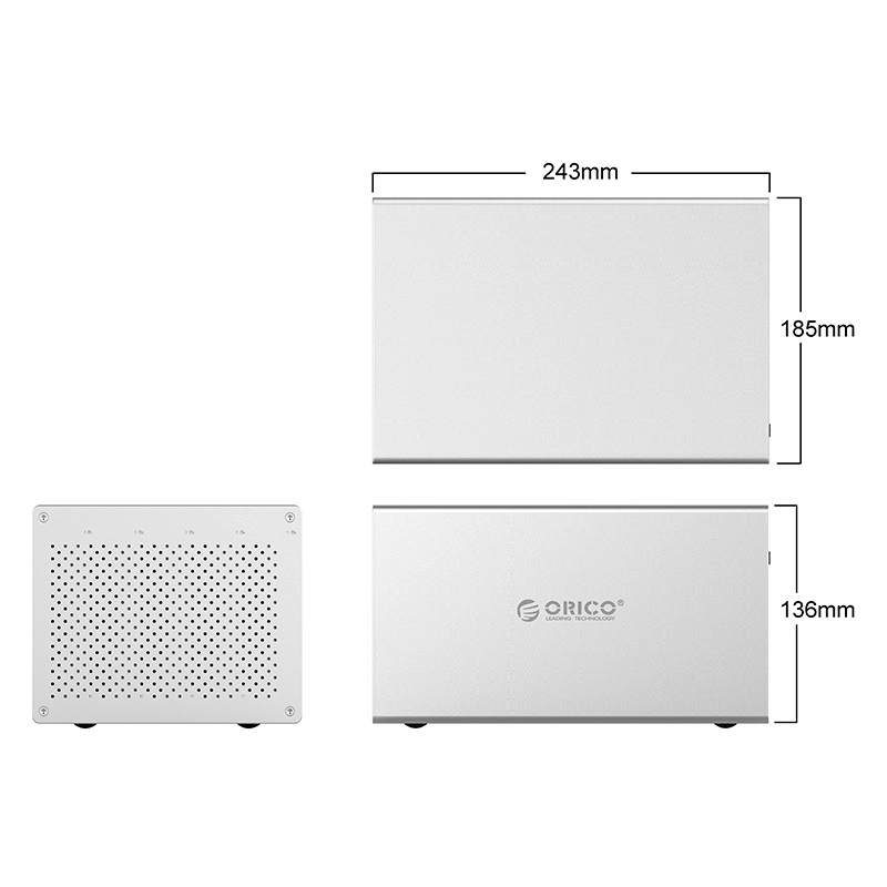 Система хранения данных HDD 3.5" ORICO WS500RU3-EU-SV <RAID, SB3.0, 5Gbpsб, HDDх5, 234*136*185mm>