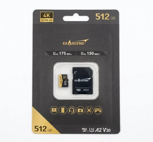Карта памяти MicroSD Exascend Catalyst, 512Gb, SDXC I, UHS-I (V30), R175/W150 +SD adapter — купить в Казахстане | neom.kz