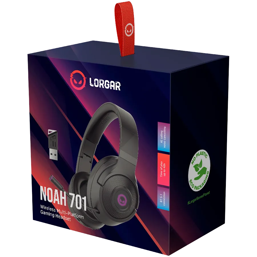 Гарнитура игровая беспроводная Lorgar Noah 701, with microphone, 2.4GHz USB dongle + BT 5.1 Realtek 8763, battery… – купить недорого с доставкой по Алматы и Казахстану фото 6