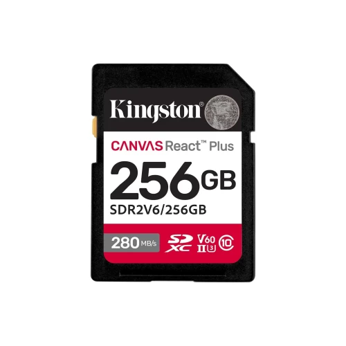 Карта памяти SD, Kingston Canvas React Plus, 256GB, SDR2V6/256GB, UHS-II, R280/W150, V60 — купить в Казахстане | neom.kz