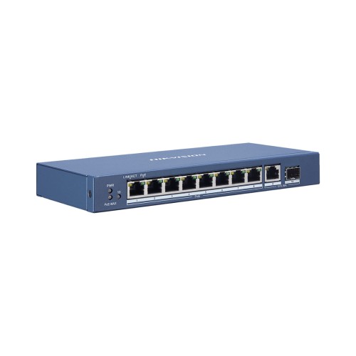 Коммутатор Hikvision DS-3E0510P-E(B), 9 портов 1 Гбит/с, 1×SFP, PoE+, неуправляемый — купить в Казахстане | neom.kz