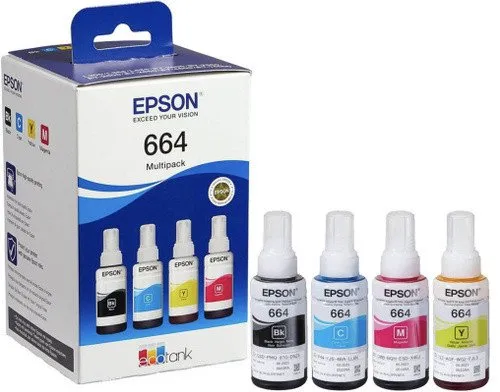 Чернила Epson серия 664 EcoTank/ЖEЛTAЯ НАКЛЕЙКА (C13T66464A_N), набор 4 шт — купить в Казахстане | neom.kz