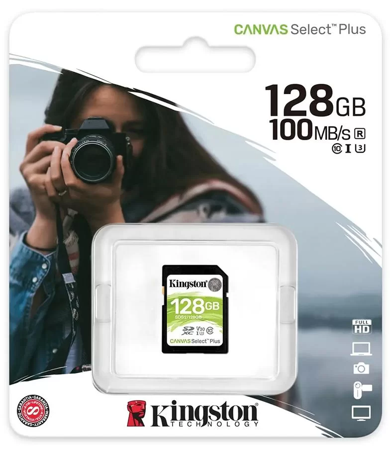 Карта памяти Kingston Canvas Select Plus, SDXC, 128 GB, Class 10 – купить недорого с доставкой по Алматы и Казахстану