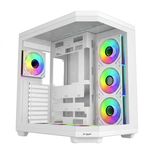 Компьютерный корпус FSP U580-WA, Без БП, 2xUSB3.0/Type-C, 7xARGB 120, Curved Glass, White, ATX(BTF)