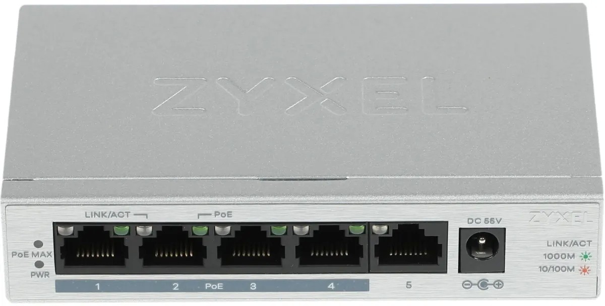 Коммутатор ZyXEL GS1005HP-EU0101F, 5 портов, PoE+, неуправляемый — купить в Казахстане | neom.kz