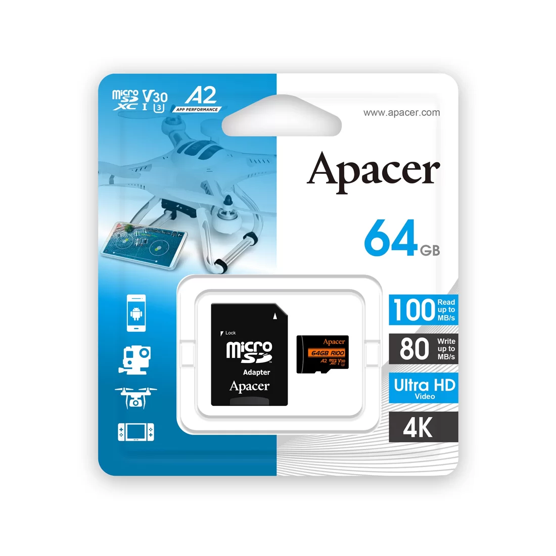 Карта памяти Apacer AP64GMCSX10U8-R 64GB с адаптером SD – купить недорого с доставкой по Алматы и Казахстану