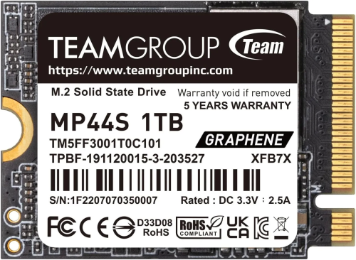 Твердотельный накопитель 1000GB SSD TeamGroup MP44S M.2 2230 PCIe4.0 R3500/W3000MB/s TM5FF3001T0C101