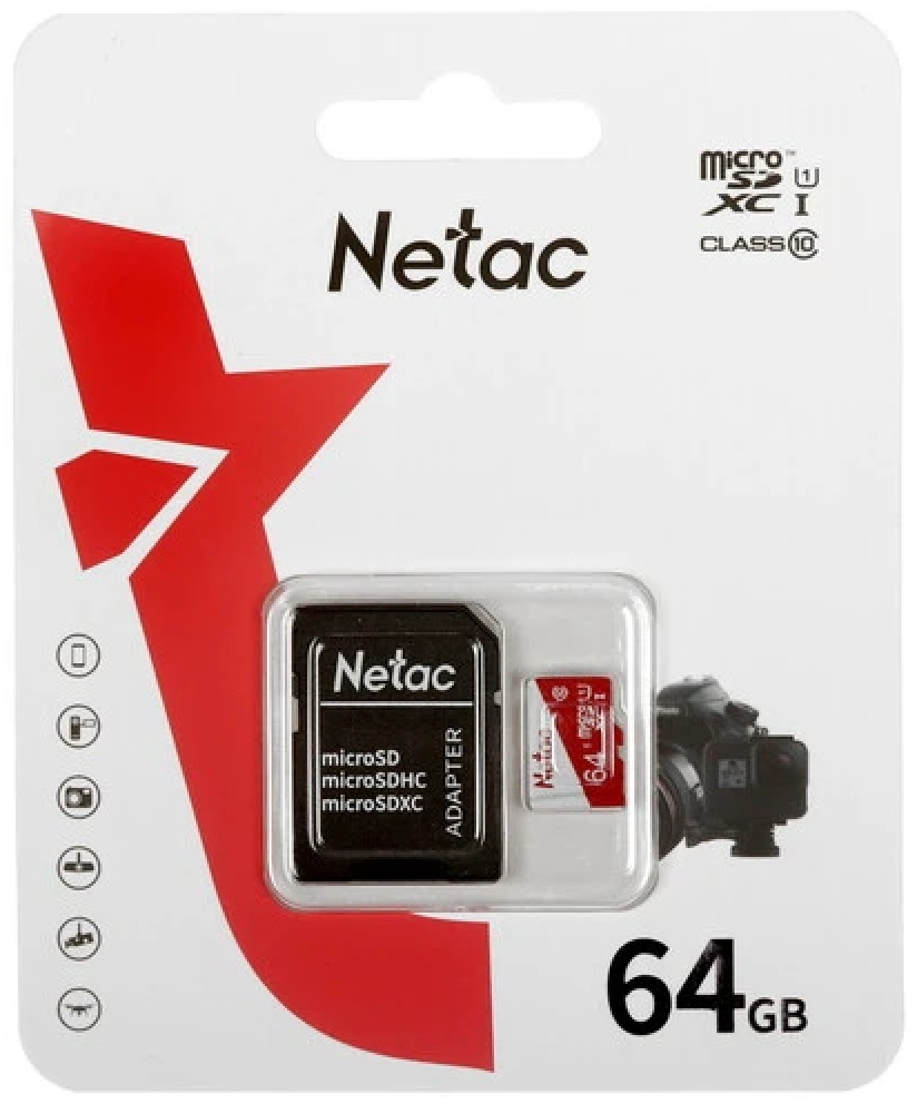 Карта памяти Netac NT02P500ECO-064G-R 64GB с адаптером SD — купить в Казахстане | neom.kz
