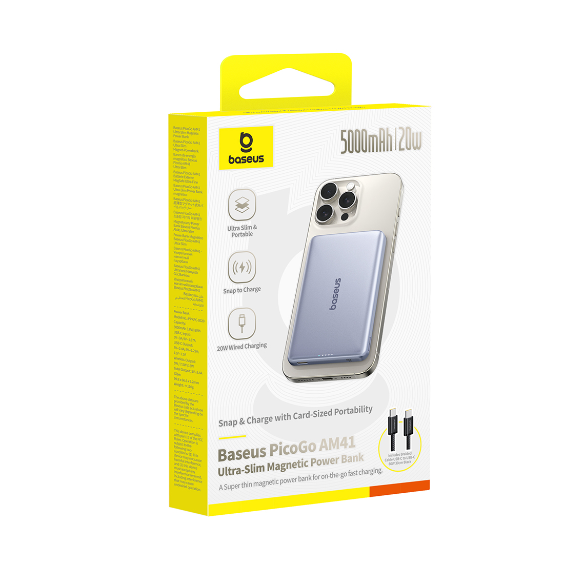 Внешний аккумулятор Baseus PicoGo AM41 Ultra-Slim 5000mAh 20W Titanium (P1007680C853-00) – купить недорого с доставкой по Алматы и Казахстану