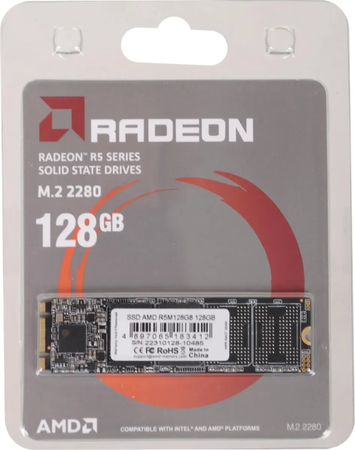 Твердотельный накопитель  128GB SSD AMD RADEON R5 M.2 2280 SATA3 R542Mb/s, W453MB/s R5M128G8